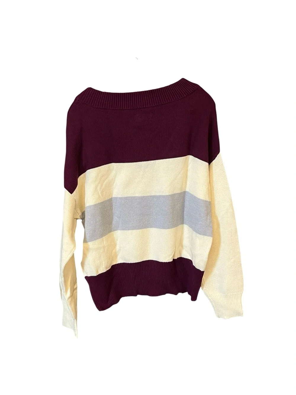 Lucky Brand Sweater Women’s L Colorblock Pullover Burgundy Cream Gray NWT